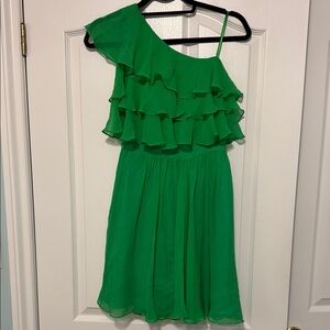 Jill Stuart Emerald Ruffle One-Shoulder Dress